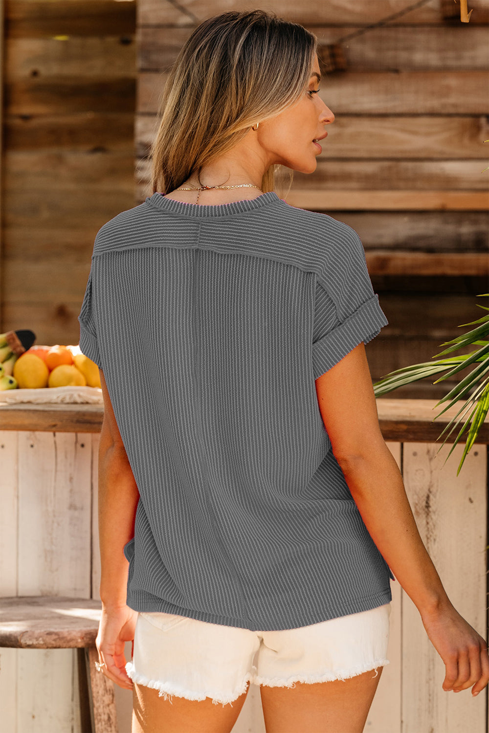 Exposed Seam Round Neck Short Sleeve T-Shirt - Flyclothing LLC