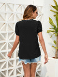 Swiss Dot Lace Detail V-Neck Blouse - Flyclothing LLC