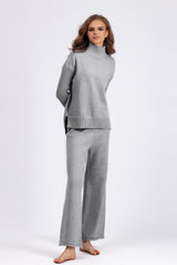 Basic Bae High- Low Turtleneck Long Sleeve Top and Pants Sweater Set - Trendsi