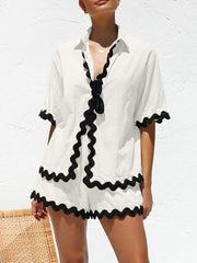 Contrast Trim Half Sleeve Top and Shorts Set