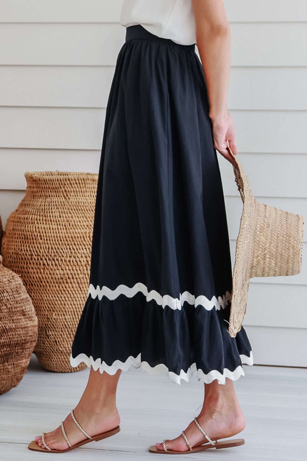 Contrast Trim Elastic Waist Skirt Trendsi