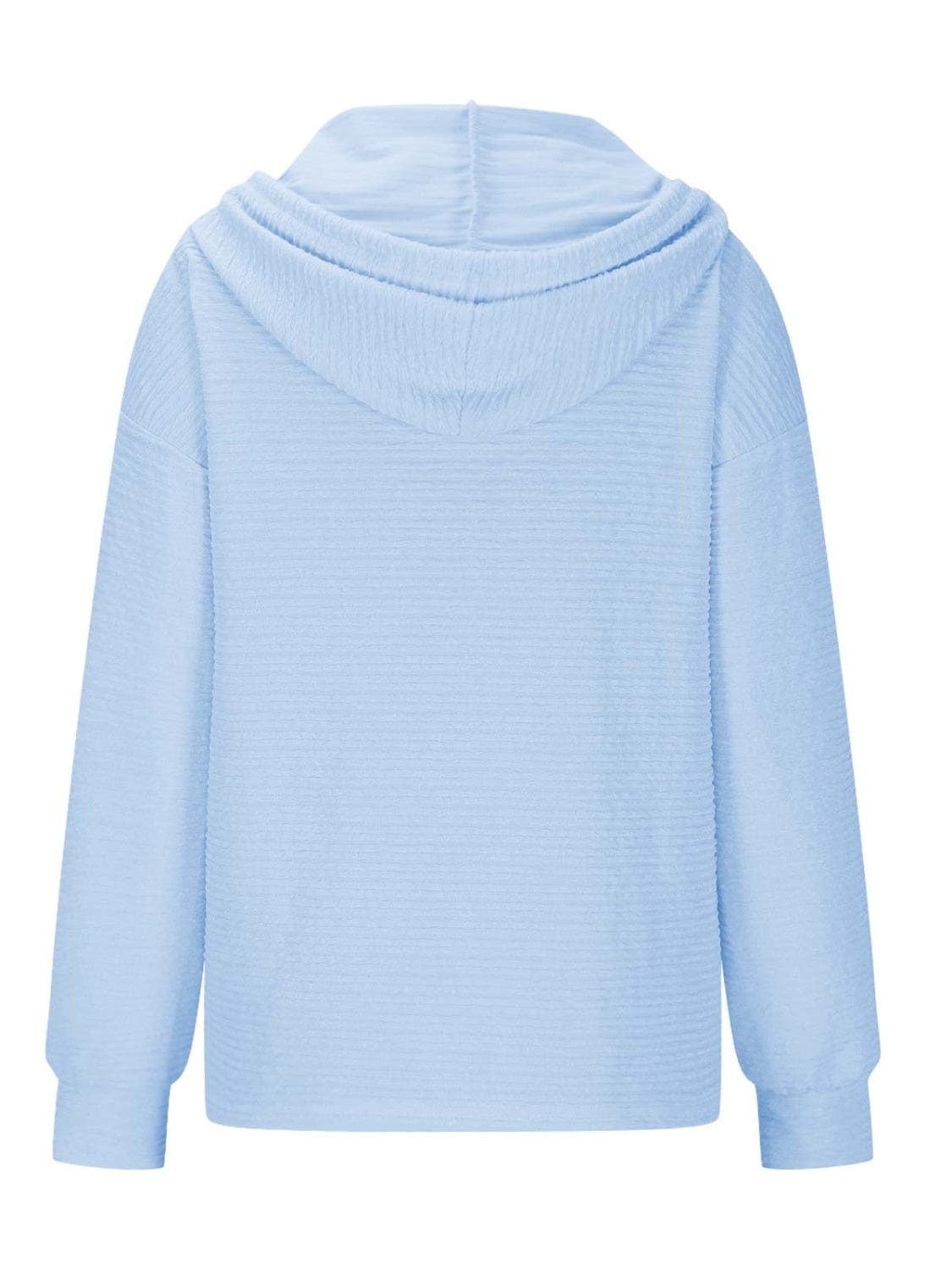 Drawstring Quarter Button Long Sleeve Hoodie - Trendsi