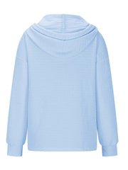 Drawstring Quarter Button Long Sleeve Hoodie - Trendsi