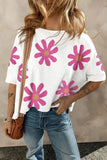 Flower Round Neck Half Sleeve T-Shirt Trendsi