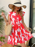 Printed Notched Cap Sleeve Dress Trendsi