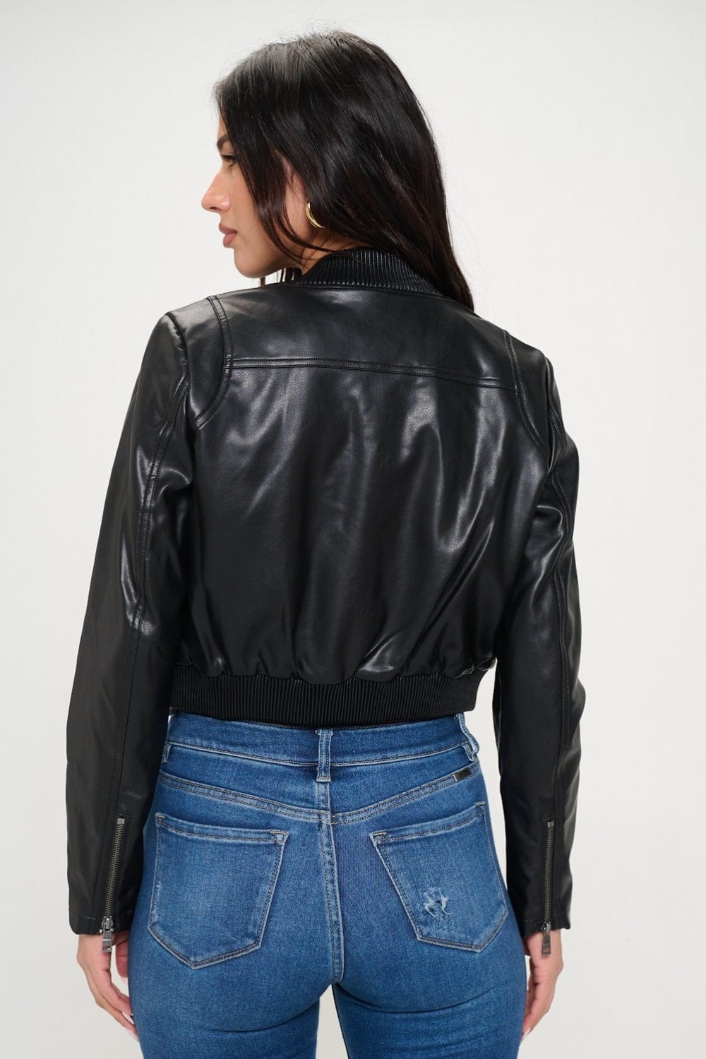 Coalition LA Zip Up Cropped Bomber Jacket - Trendsi