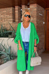 Letter Dropped Shoulder Long Sleeve Cardigan - Trendsi