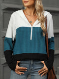 Color Block Hooded Long Sleeve T-Shirt - Trendsi