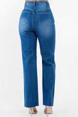 American Bazi High Waist Distressed Wide Leg Jeans - Trendsi