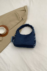 Raw Edge Denim Handbag with Pouch