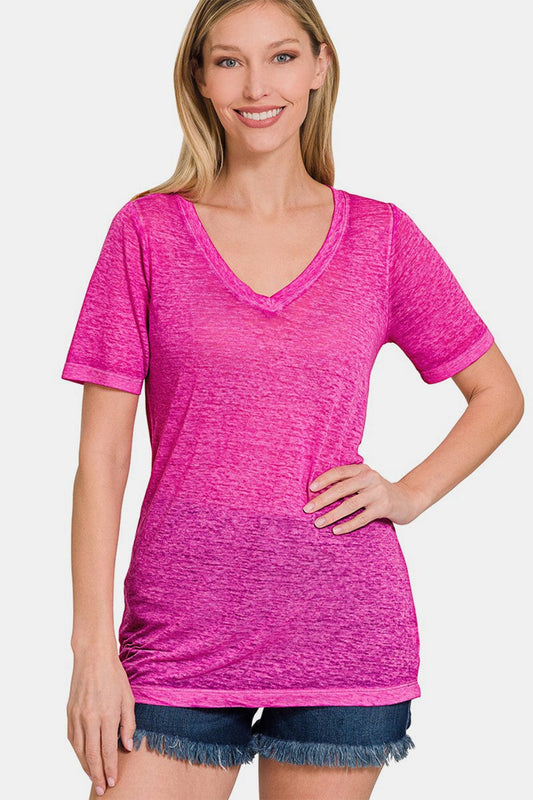 Zenana V-Neck Short Sleeve T-Shirt - Flyclothing LLC