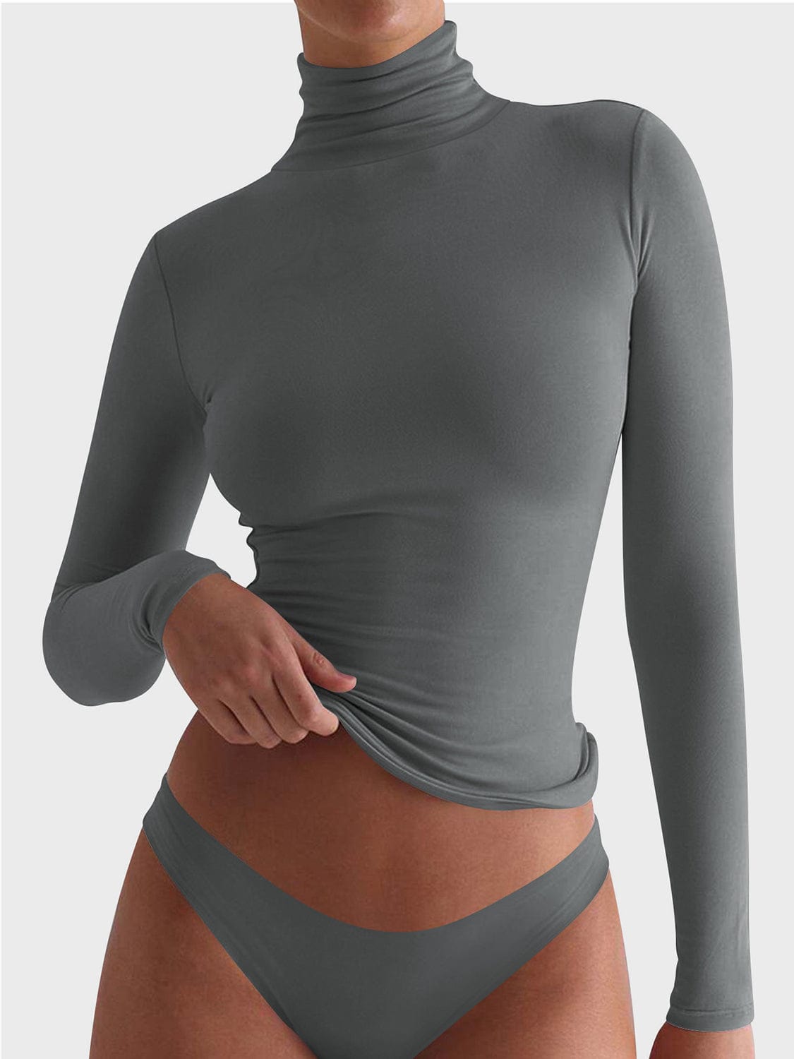 Turtleneck Long Sleeve T-Shirt - Trendsi