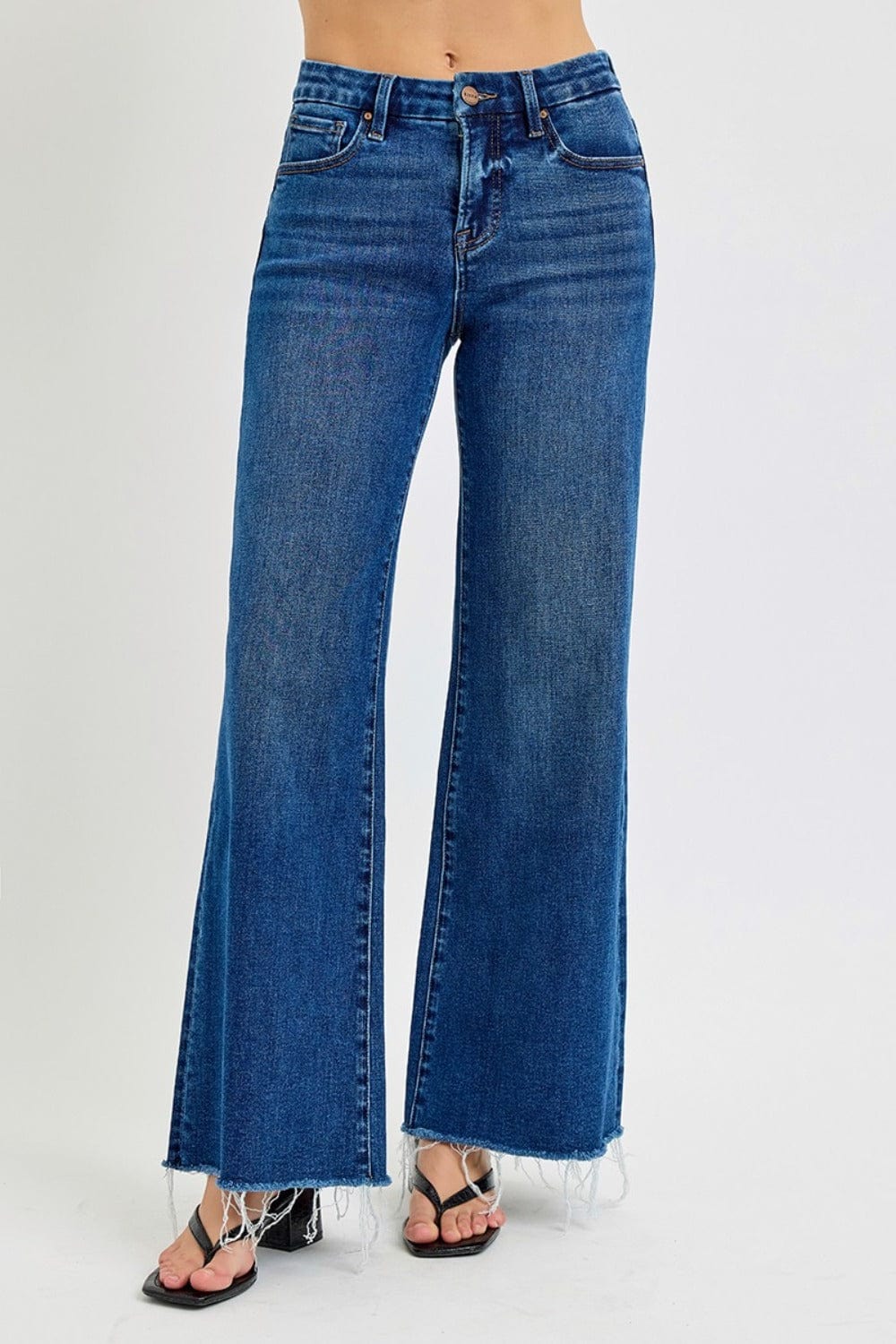 RISEN Tummy Control High Rise Wide Leg Jeans - Trendsi