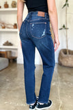 Judy Blue Full Size High Waist Rigid Magic Heavy Destroy Straight Jeans - Trendsi