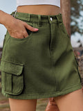 Adjustable Waist Denim Skirt with Pockets - Flyclothing LLC