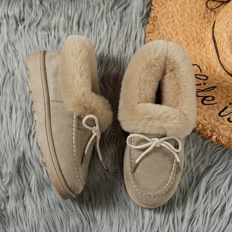 Thermal Fuzzy Tied Round Toe Boots - Trendsi