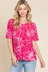 BOMBOM Leopard V-Neck Short Sleeve T-Shirt - Trendsi