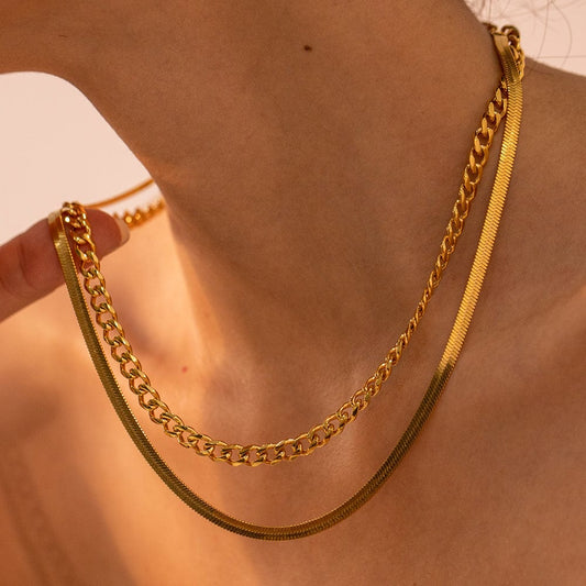 18K Gold-Plated Double Layered Necklace - Trendsi