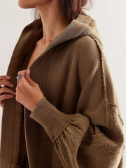 Exposed Seam Open Front Batwing Sleeve Hooded Cardigan - Trendsi