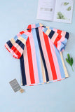 Color Block Button Up Balloon Sleeve Shirt - Flyclothing LLC