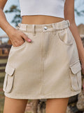 Adjustable Waist Denim Skirt with Pockets - Flyclothing LLC