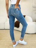 Judy Blue Full Size Mid Rise Destroy & Cuff Skinny Jeans - Trendsi