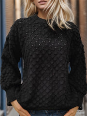 Openwork Round Neck Long Sleeve Sweater - Flyclothing LLC