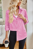 Striped Button Up Long Sleeve Shirt Trendsi