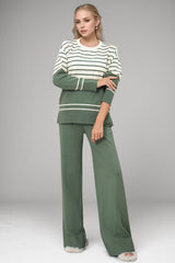 Basic Bae Striped Round Neck Long Sleeve Top and Pants Sweater Set - Trendsi