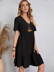 Full Size V-Neck Short Sleeve Dress - Trendsi