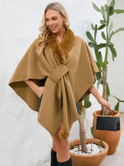 Fuzzy Trim Open Front Poncho - Trendsi