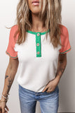 Color Block Round Neck Short Sleeve T-Shirt Trendsi