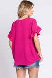 GeeGee V-Neck Ruffle Trim Short Sleeve Blouse - Flyclothing LLC