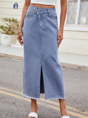 Slit Asymmetrical Waist Denim Skirt Trendsi