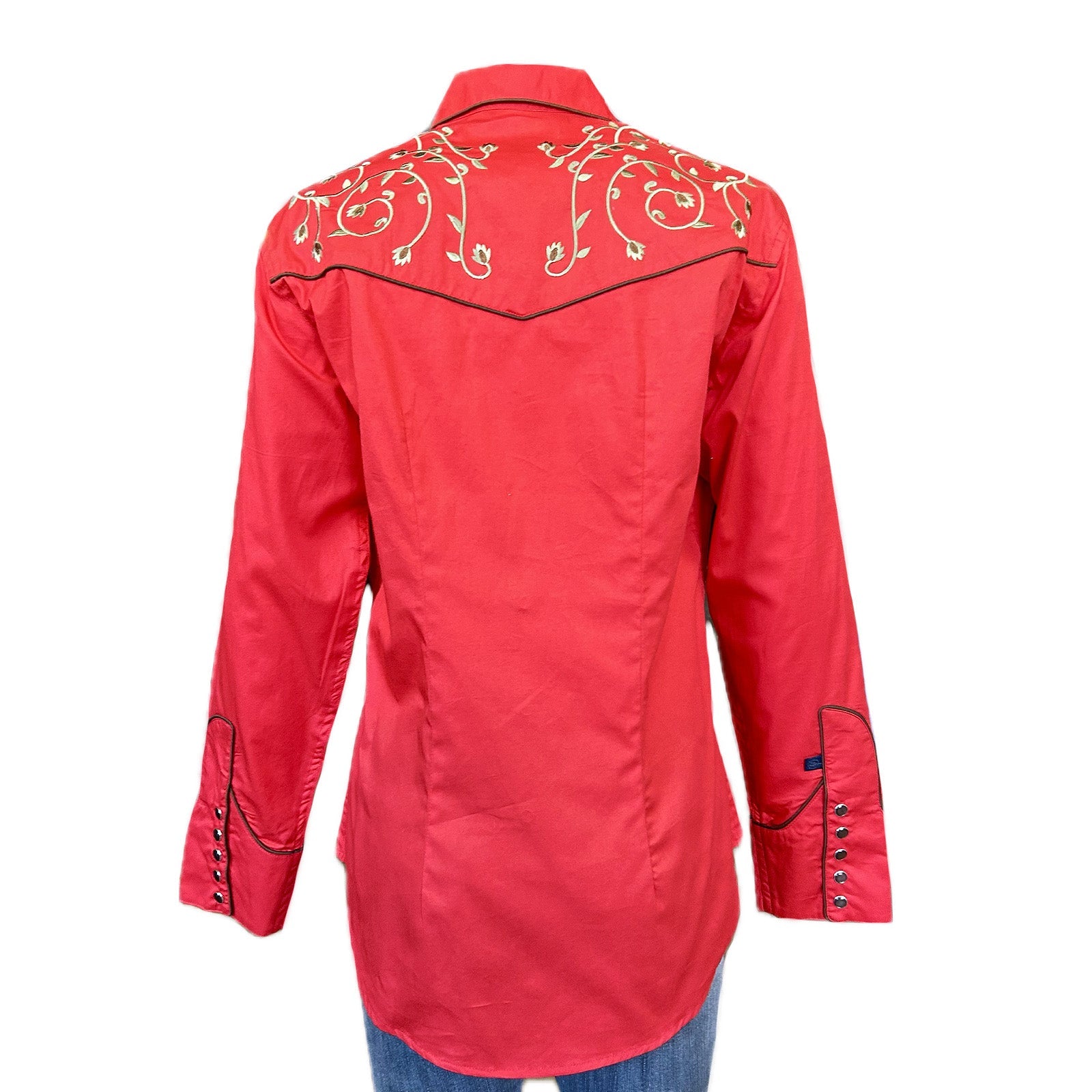 Rockmont Clothing Women’s Rhinestones & Scrolls Embroidery Western Shirt in Red