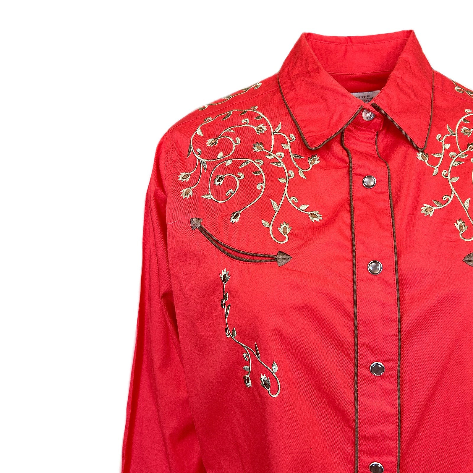 Rockmont Clothing Women’s Rhinestones & Scrolls Embroidery Western Shirt in Red