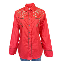 Rockmont Clothing Women’s Rhinestones & Scrolls Embroidery Western Shirt in Red