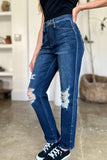 Judy Blue Full Size High Waist Rigid Magic Heavy Destroy Straight Jeans - Trendsi