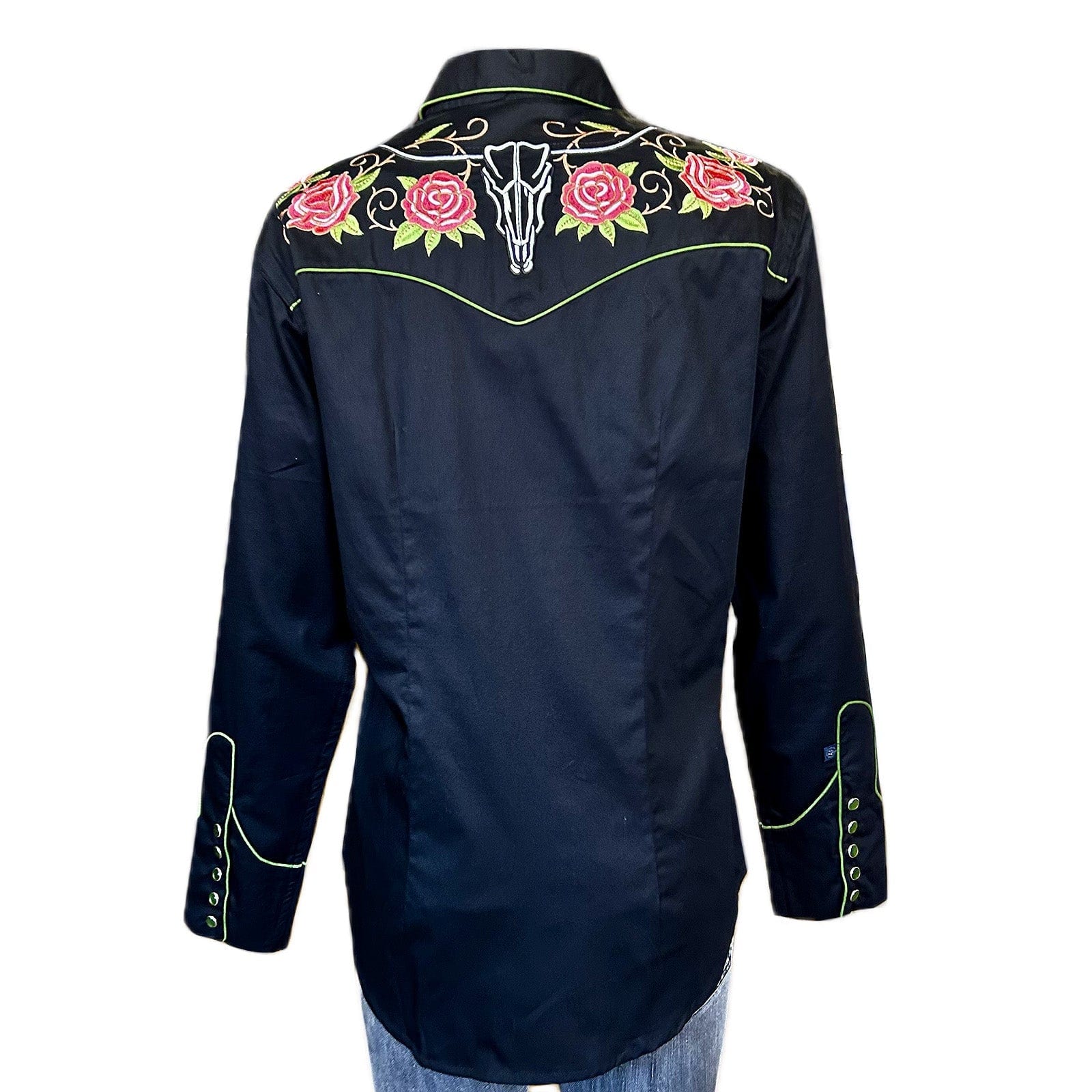 Rockmont Clothing Women's Steer Longhorn & Floral Embroidery Western Shirt in Black - Rockmount Clothing