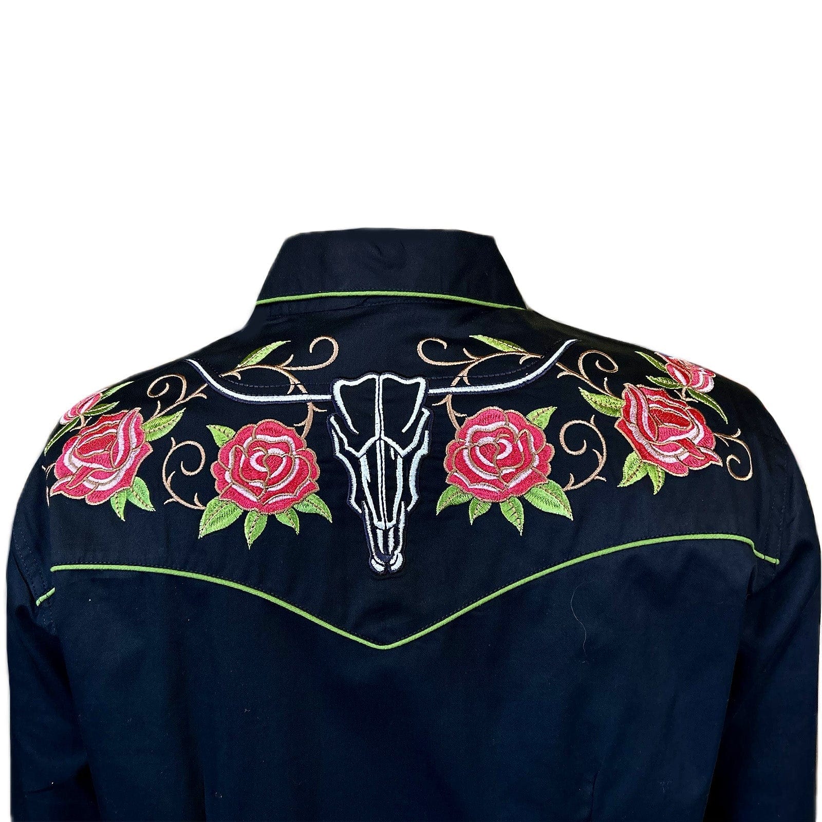 Rockmont Clothing Women's Steer Longhorn & Floral Embroidery Western Shirt in Black - Rockmount Clothing