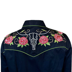 Rockmont Clothing Women's Steer Longhorn & Floral Embroidery Western Shirt in Black - Rockmount Clothing