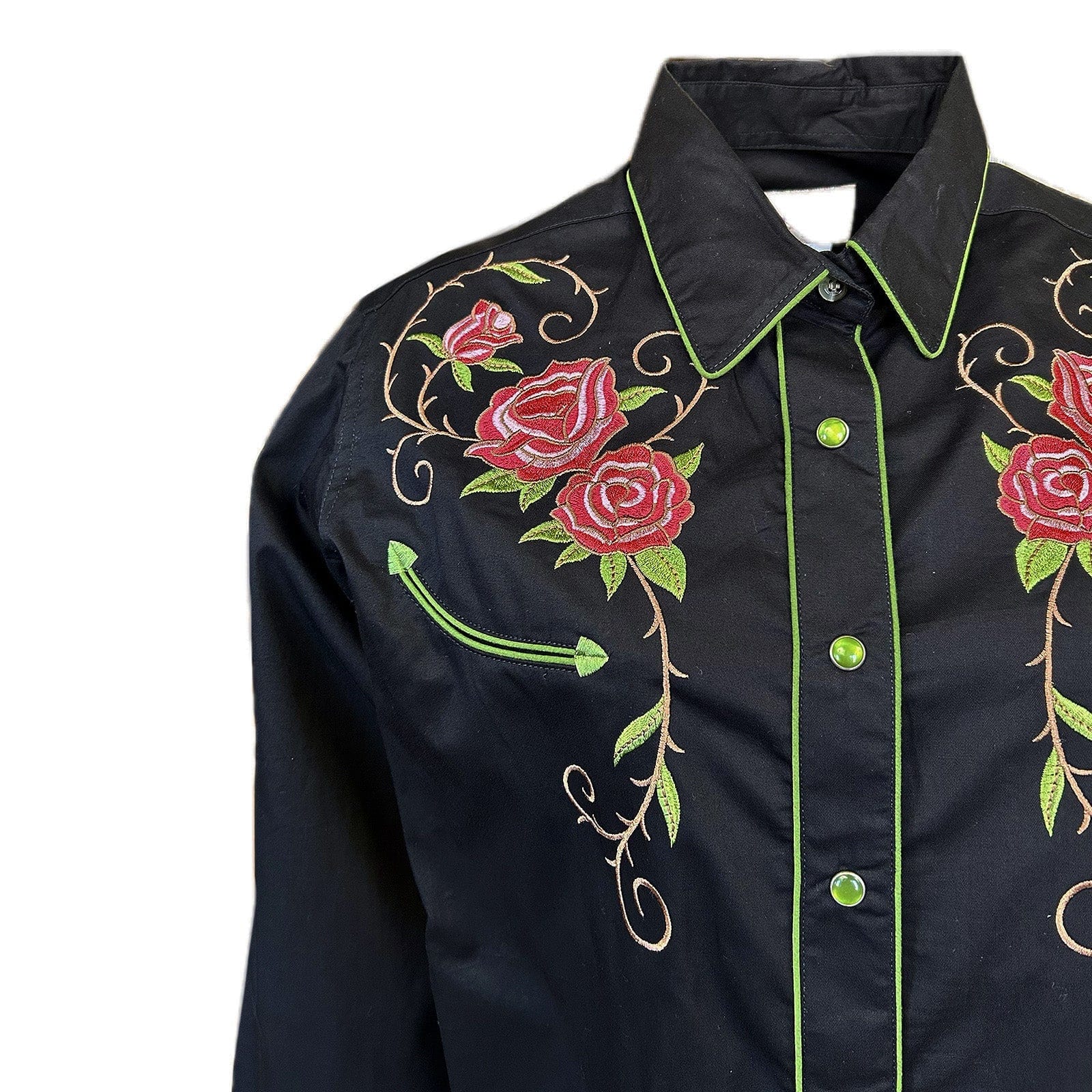 Rockmont Clothing Women's Steer Longhorn & Floral Embroidery Western Shirt in Black - Rockmount Clothing