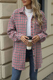 Houndstooth Button Up Dropped Shoulder Coat - Trendsi