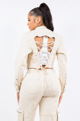 American Bazi Laced Back Cropped Jacket - Trendsi