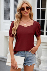 Eyelet Short Sleeve Top Trendsi