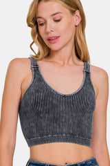 Camiseta de tirantes con cuello en V y ribete lavado Zenana