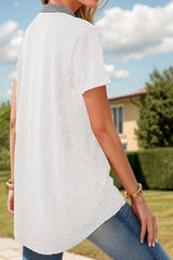 Full Size Half Button Short Sleeve T-Shirt - Trendsi