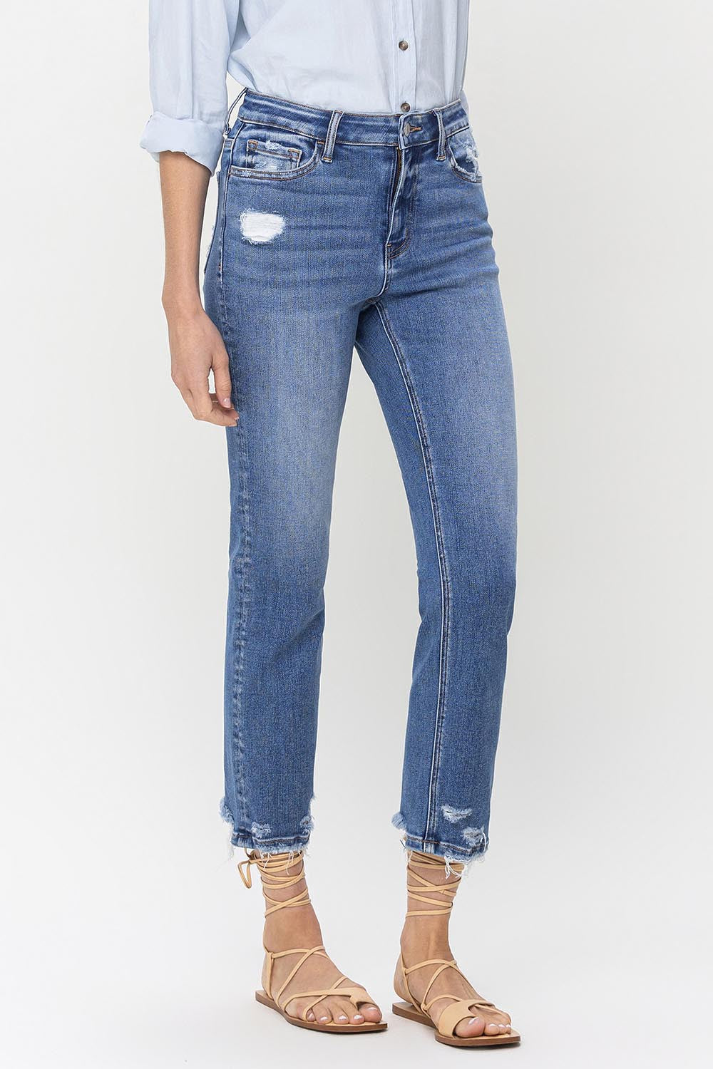 Lovervet High Rise Raw Hem Straight Jeans Trendsi