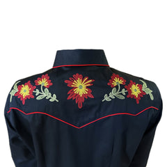 Rockmont Clothing Women's Black Vintage Floral Embroidered Western Shirt