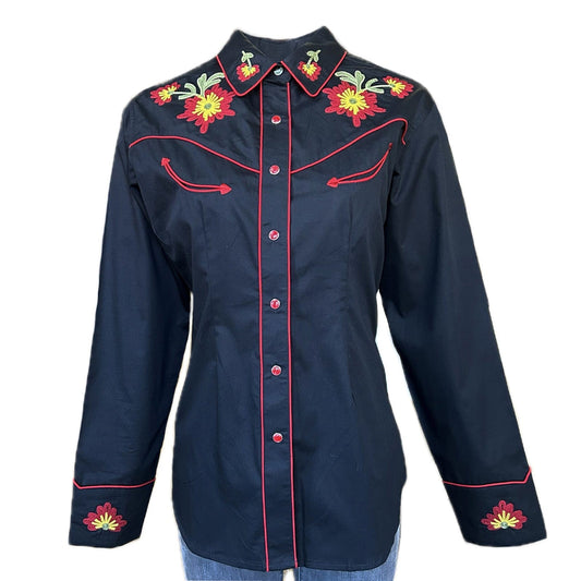 Rockmont Clothing Women's Black Vintage Floral Embroidered Western Shirt - Rockmount Clothing